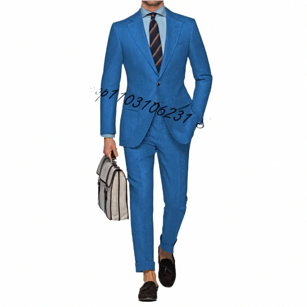 Royal Blue Slim Fit Men's Suit Two Piece notched Lapel Busin Prom 2 Piece Wedding Suits Jacket Pants Trajes de Hombre K6ut#