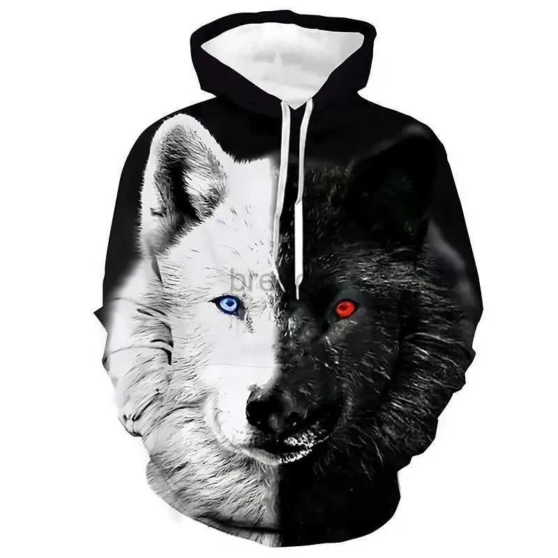 Hoodies للرجال Sweatshirts بالأبيض والأسود طباعة 3d رجال الرجال الموضة نمط حيوان نسائي للروح للسترات الترفيه