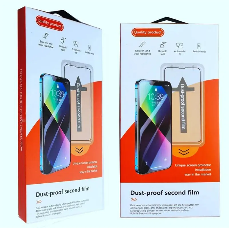 Easy Install Frame Dust-Proof Installation Kit Tempered Glass Screen Protector för iPhone 13 14 15 Pro Max HD Clear Full Cover