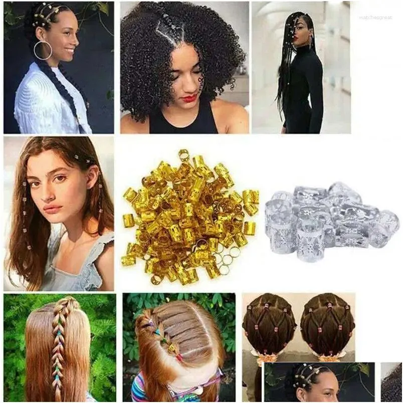 Hårklämmor Barrettes Jeweler Braid Rings Manschetter Pärlor Tillbehör Dreadlocks Pendants Set Decor Drop Leverans smycken Hairjewelry Otd2g