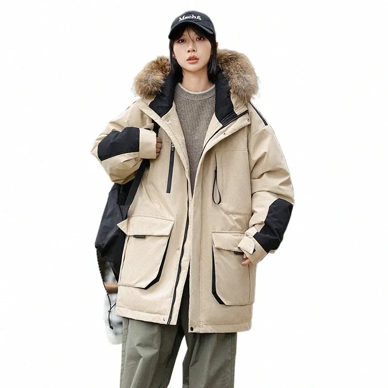 zimowi mężczyźni na świeżym powietrzu LG Parkas para patchworka wodoodporna z kapturem, grube ciepłe wysokiej jakości puffer płaszcz streetwear 49sp#