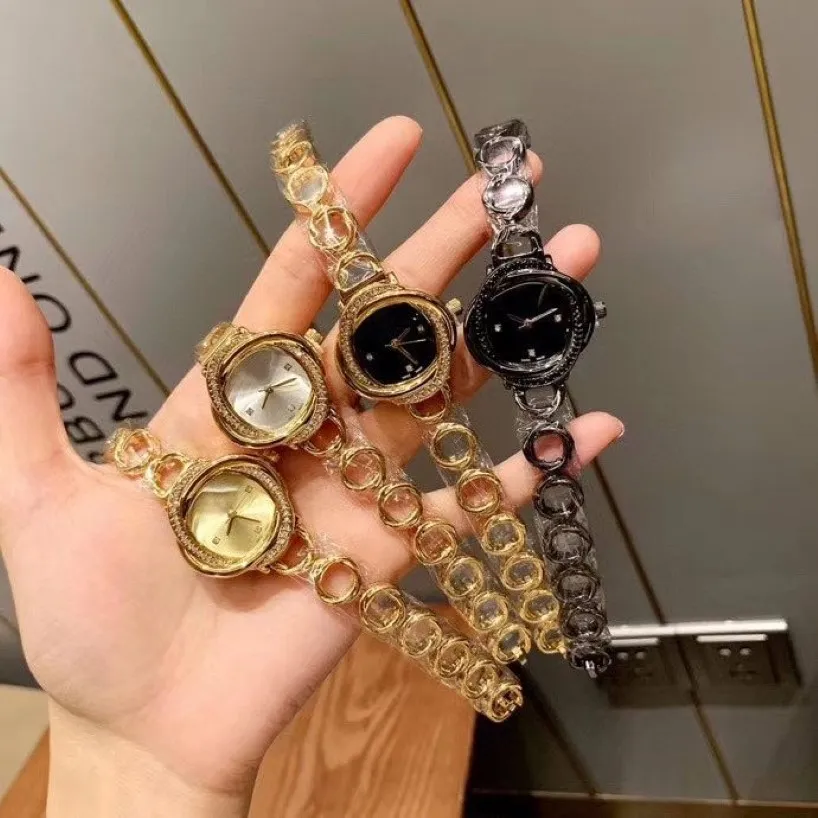 Dress Gold Lady Watches Top Brand Luxury Womens armbandsur Rostfritt stål Band 30mm Dial Diamond Watch for Women Mors 268E