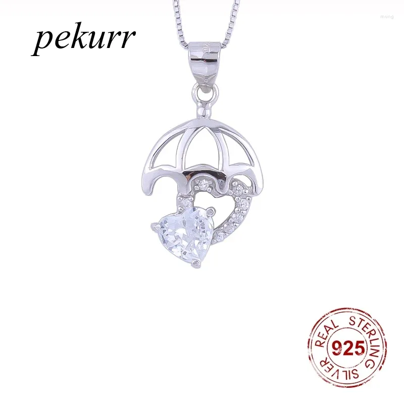 Hängen Pekurr 925 Sterling Silver Crystal Heart Paraplyhalsband för kvinnor Big Zircon Wedding Fashion Jewelry