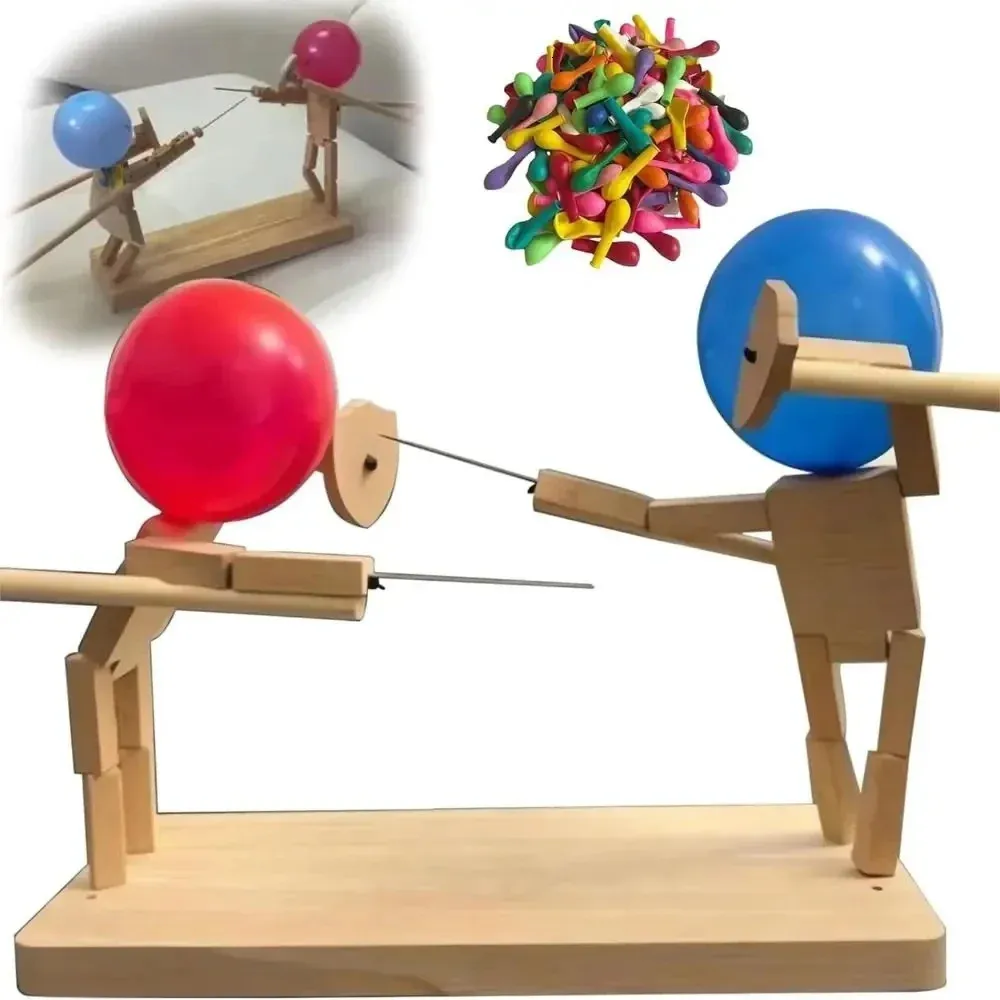 Balloon Battle - 2024 New Handmade Wooden Fencing Puppets, Wooden Robot Battle Game for Two, Balloon Battle Game for Two, Wooden Robot Battle Balloon Game for Two