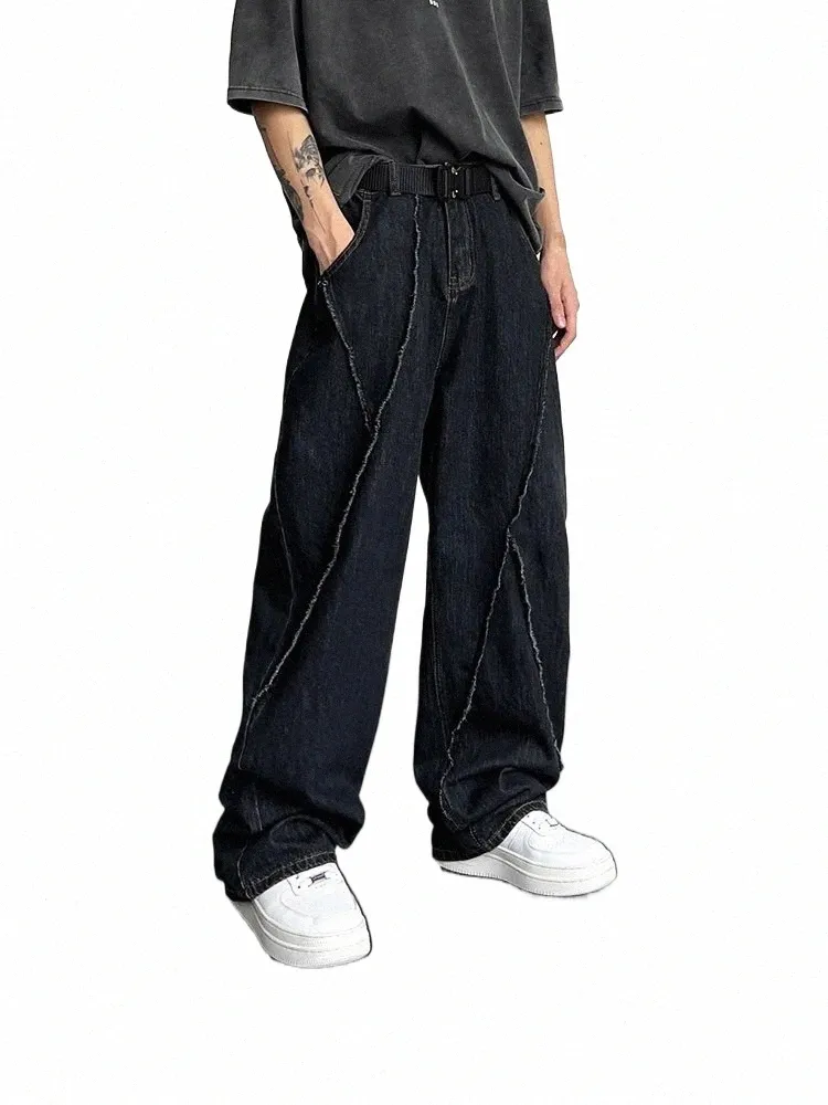 Hip Hop rozpraszane dżinsy Panto Mężczyźni rozryte patchwork jeansowe spodnie Mężczyzna Ogromny luźne japońskie streetwear 5xl 49HB#