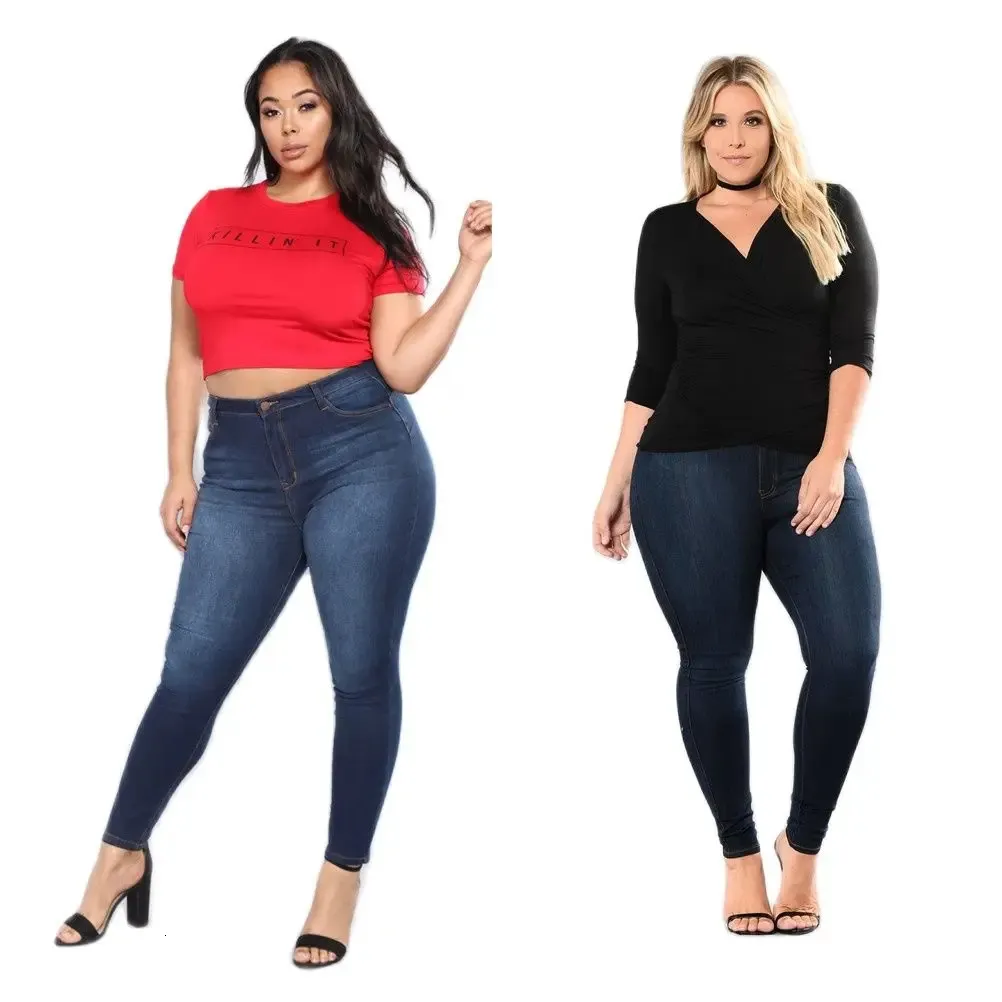 Jeans grande taille pour femmes taille haute Stretch Slim Skinny Denim crayon pantalon mode pantalon décontracté vêtements L-5XL 240314