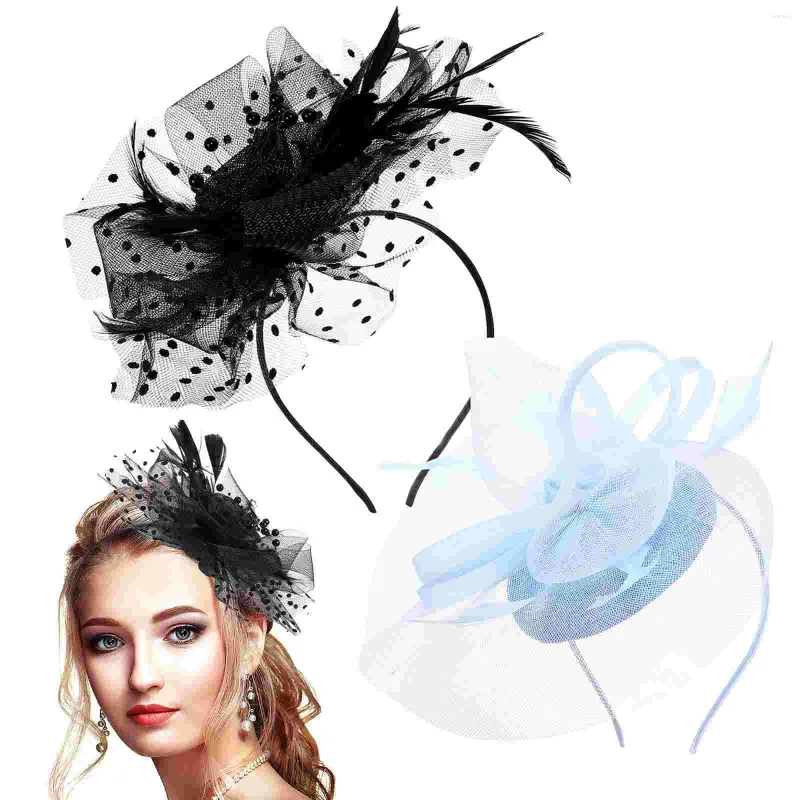 Bandanas 2 Stück Fascinator Clip Mesh Schleier Fascinator Schwarzes Stirnband für Party Hochzeit Frauen Hut Haarnadel Weibliche Dame Cocktail Tee