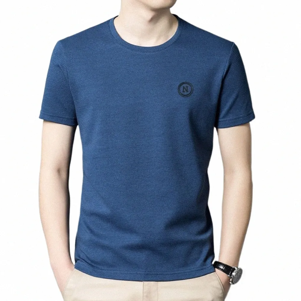 Coodrony Brand T-shirt à col rond de couleur unie T-shirt léger et confortable pour hommes Vêtements d'été Classique à manches courtes Tops W5521 Y1bE #