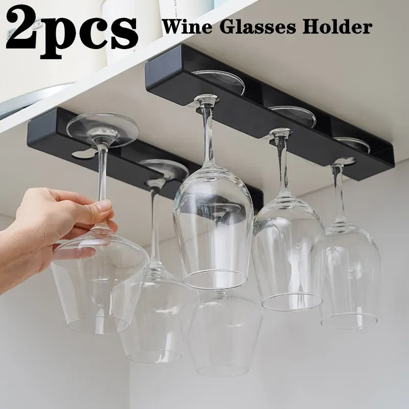 Racks Selfadhesive Goblet Storage Holder Kitchen Under Cabinet Organizer Punchfree Wine Glass Rack Stemware Cup Down Hanging Holder