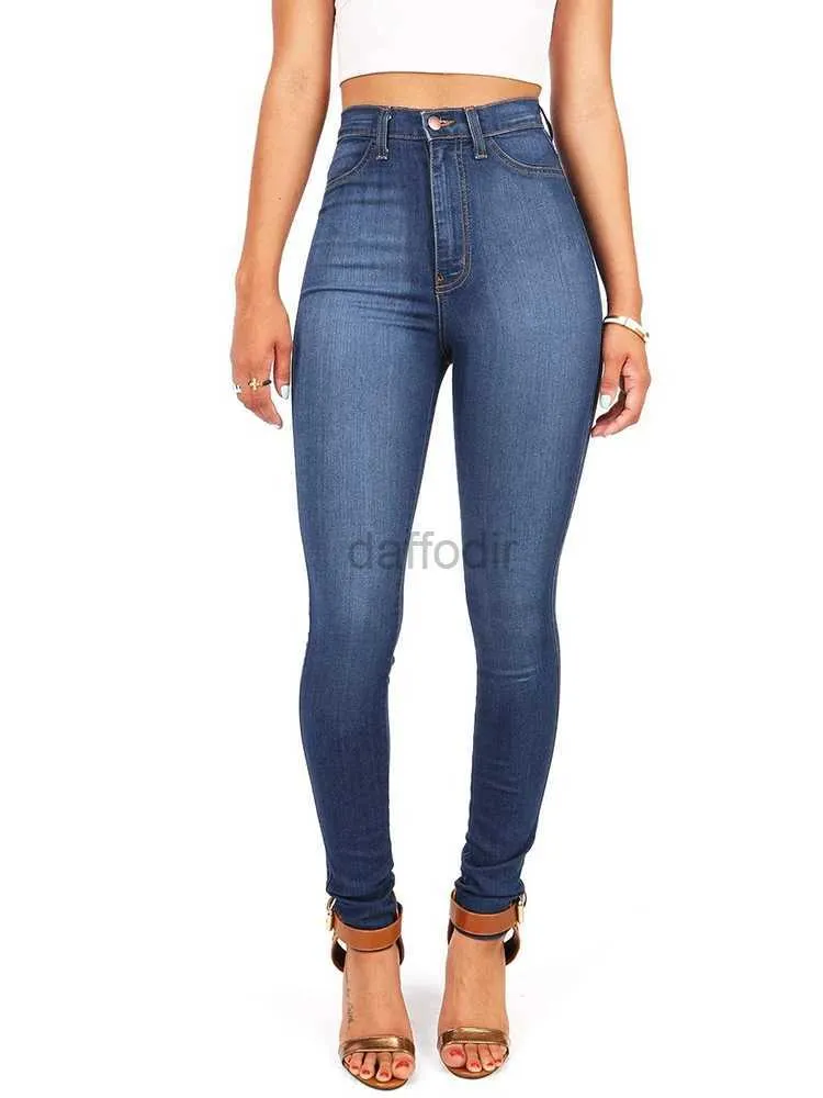 Dżinsowe dżinsy Klasyczne Chude High Taist Scheme Ołówek dżinsy Lady długie spodnie wąskie proste nogi