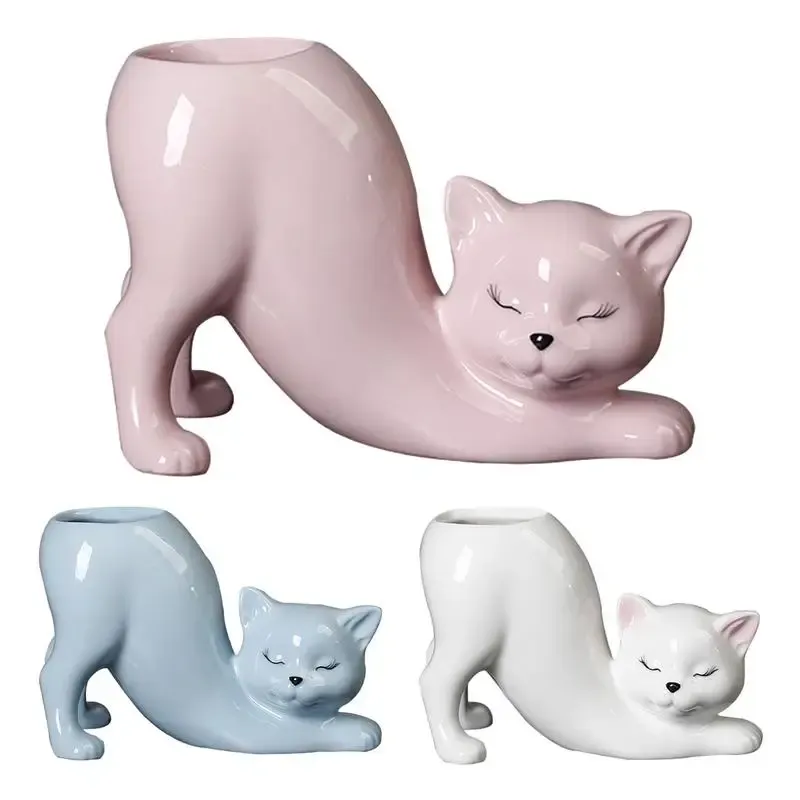 Jardinières Chat Planteur Plante Succulente Pot Créatif Mignon Chat Queue Pot De Fleur Durable En Céramique Décorative Planteur Vase Titulaire Pour Bureau