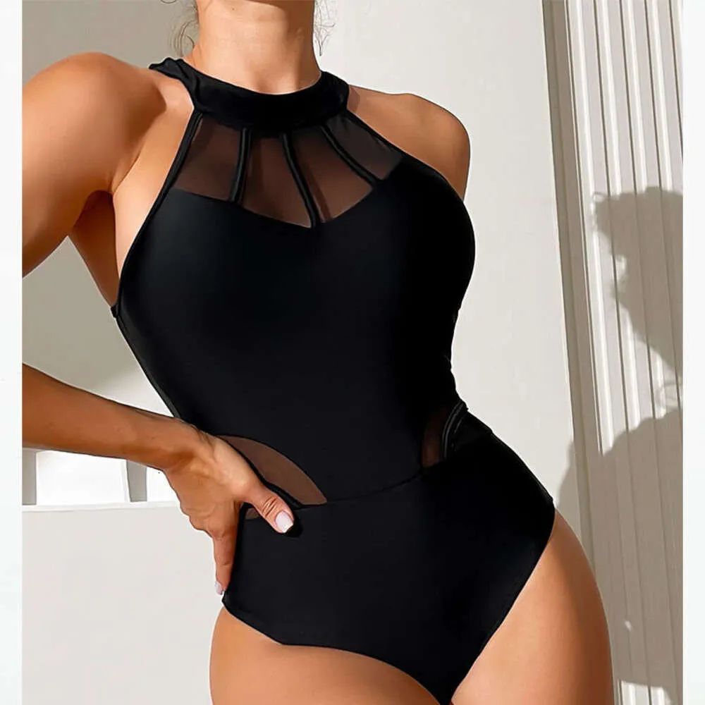 Maillot de bain une pièce serré à bretelles, à la mode et Sexy, Bikini en maille de couleur unie, nouvelle collection 2024