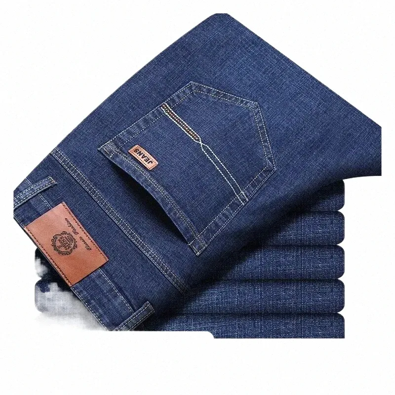 Herfst Klassieke Heren Ingericht Stretch Jeans Busin Casual Cott Denim Rechte Pijpen Broek Mannelijke Zwart Blauwe Broek b5U1 #