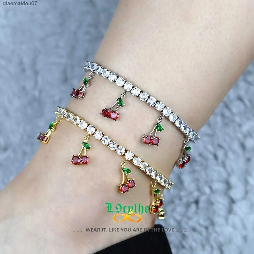 Anklets Ice Shines Cherry kostka sześcienna cyrkonia kryształ bijoux łańcuch tenisowy bransoletka bransoletka damska biżuteria owocowa prezentl2403