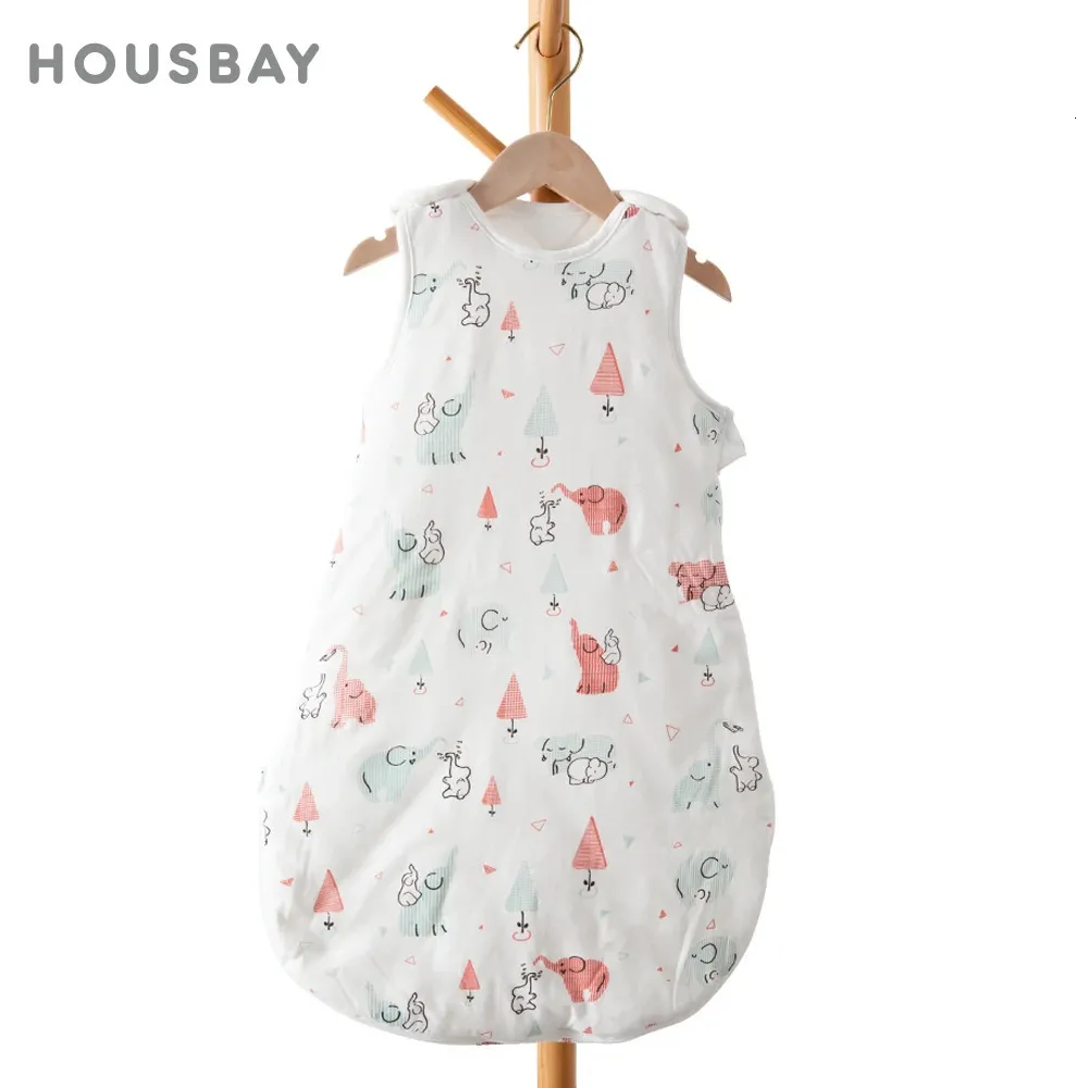 Baby Sleeping Bag Spring Thin Sleeveless Sleepsack Kids från 1 till 2 år Sleepwear Cartoon Elephant Print Anti-kick filt 240322