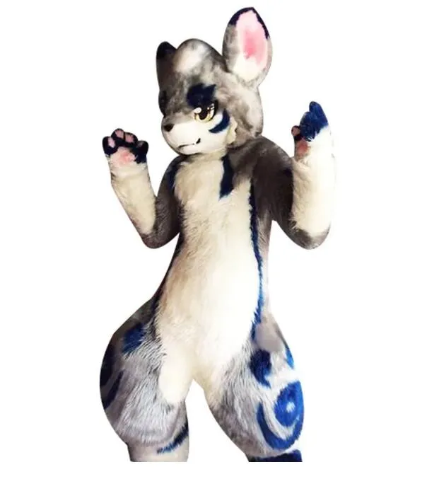 Caminhando pele longa husky raposa mascote traje festa grande jogo publicidade vestido peludo mascote anime