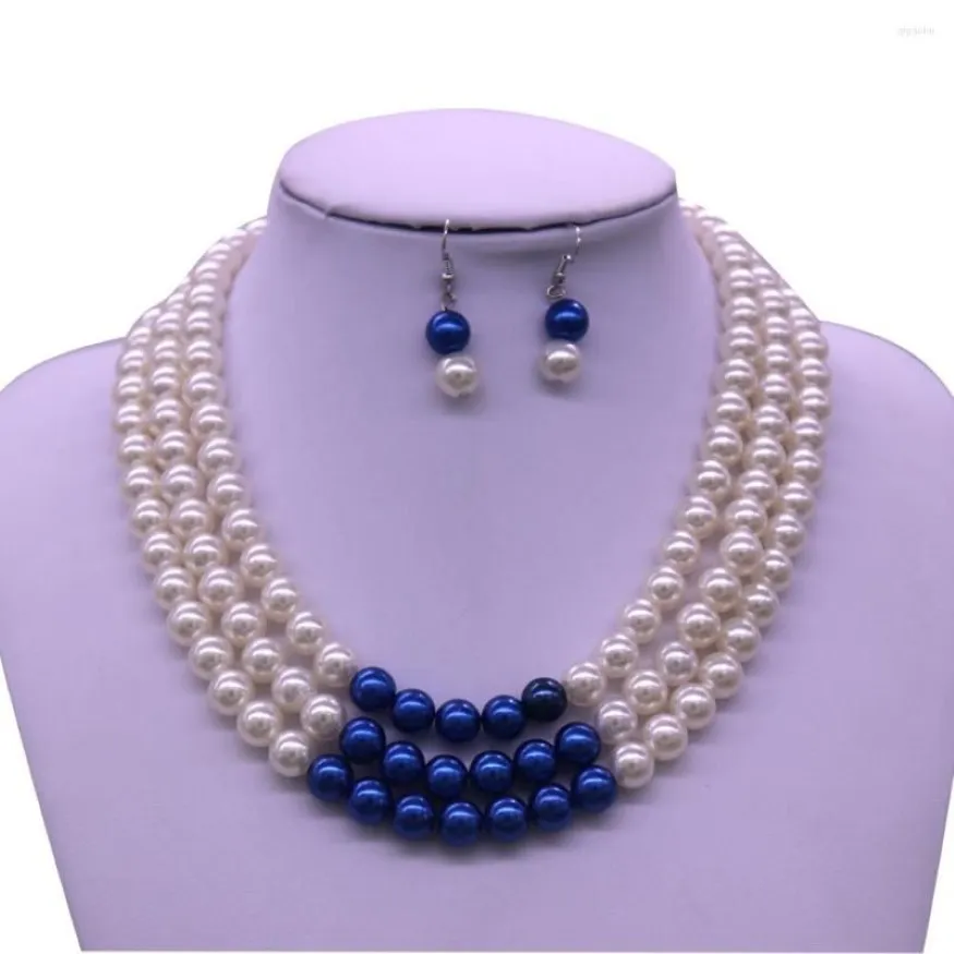 Choker Double Nose Drop Ship Three Layers White Blue Pearl Zeta Phi Beta Necklaces Greek Sorority ZPB ZOB Jewelry273I