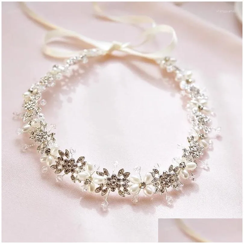 Клипы для волос Barrettes Цветочные аксессуары Bridal Pearl Women Женщины для повязки на голову Crystal Tiaras Fashion Head Piece Украшение обручальная капля Hediv OT6ZJ