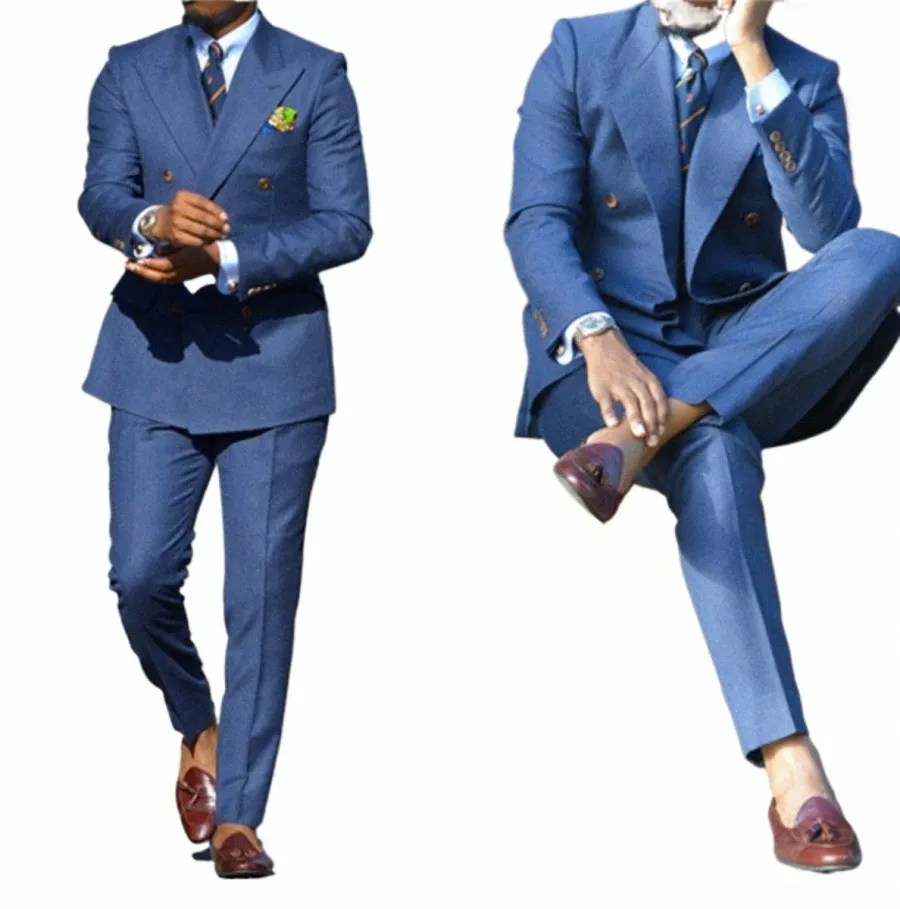 Costumes pour hommes bleu foncé formel deux pièces revers cranté smokings de mariage marié porter costume homme terno masculino hommes veste pantalon D19z #