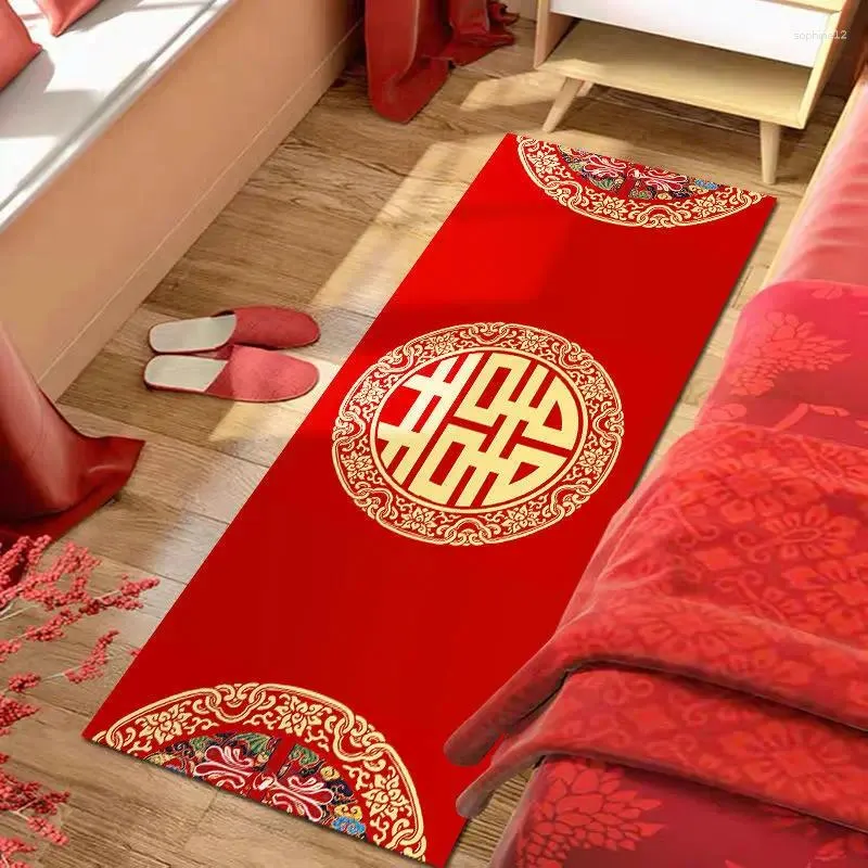 카펫 중국어 클래식 레드 침실 침대 옆 카펫 클래식 그림 발코니 깔개 웨딩 룸 장식을위한 넓은 공간