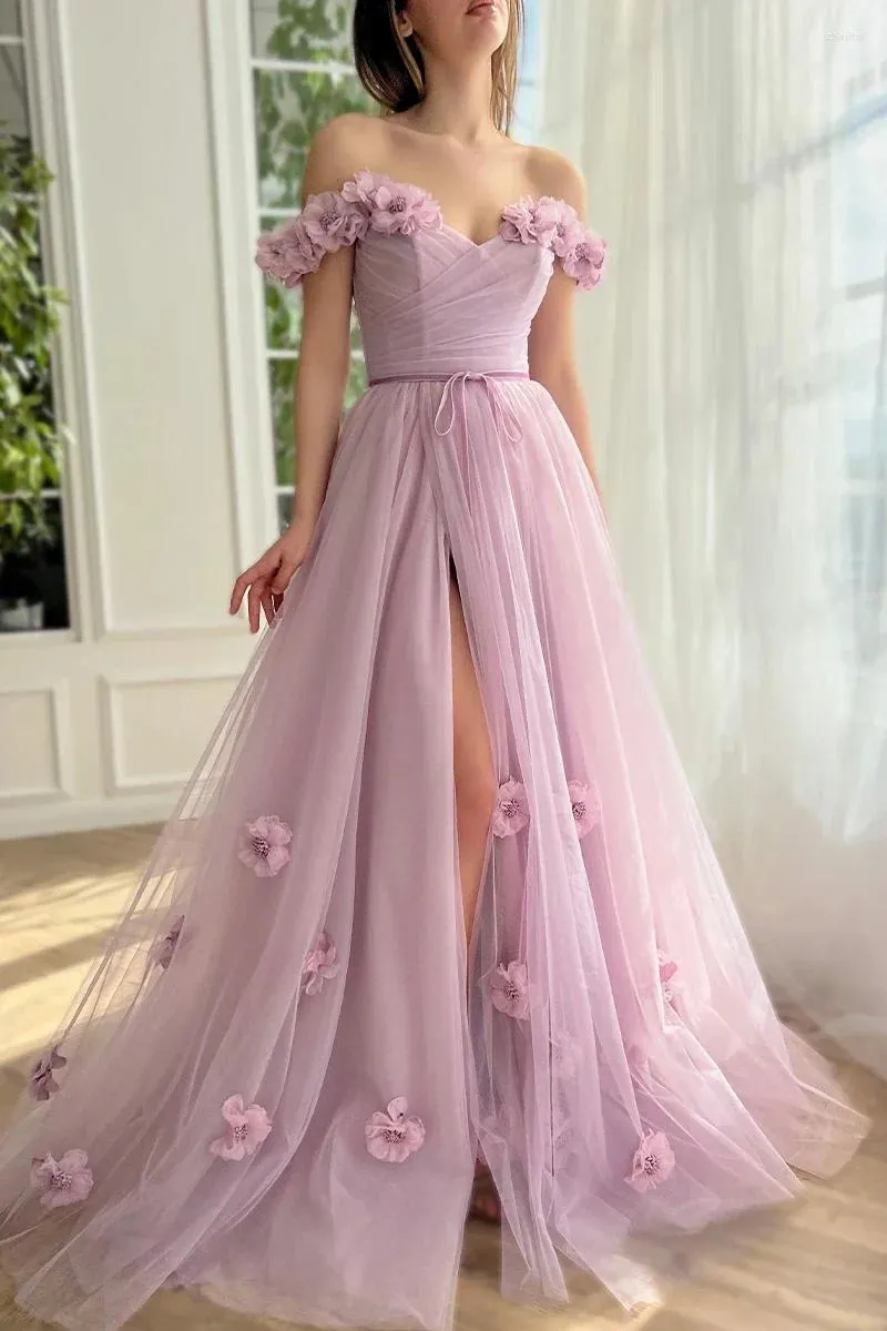 Party Dresses Luxurious Lilac A Line Tulle Prom Boat Neck Dress Floor Length Celebrity Graduation Gown Sukienka Wieczorowa