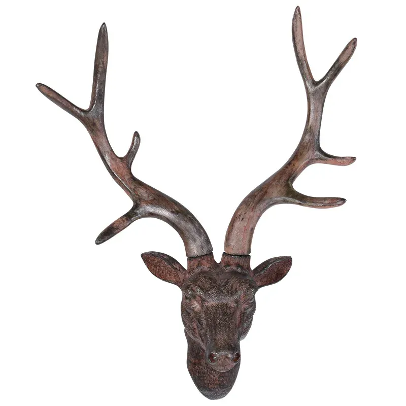 Skulpturer 41 cm hjort huvudvägg hängande dekor staty 3d retro long horn buck djurfigur hantverk vardagsrum hem dekoration skulptur