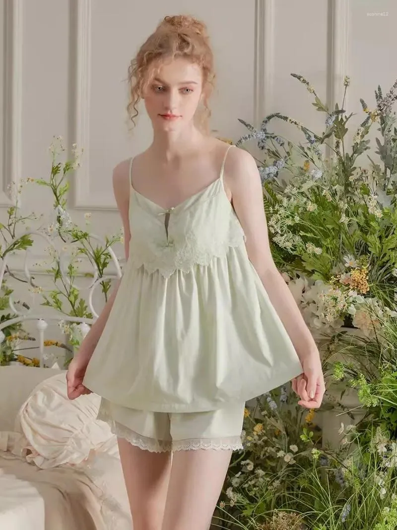 Vêtements de maison Vintage princesse Sexy sans manches coton pyjamas ensembles pour dame été Shorts pyjamas doux vêtements de nuit amples