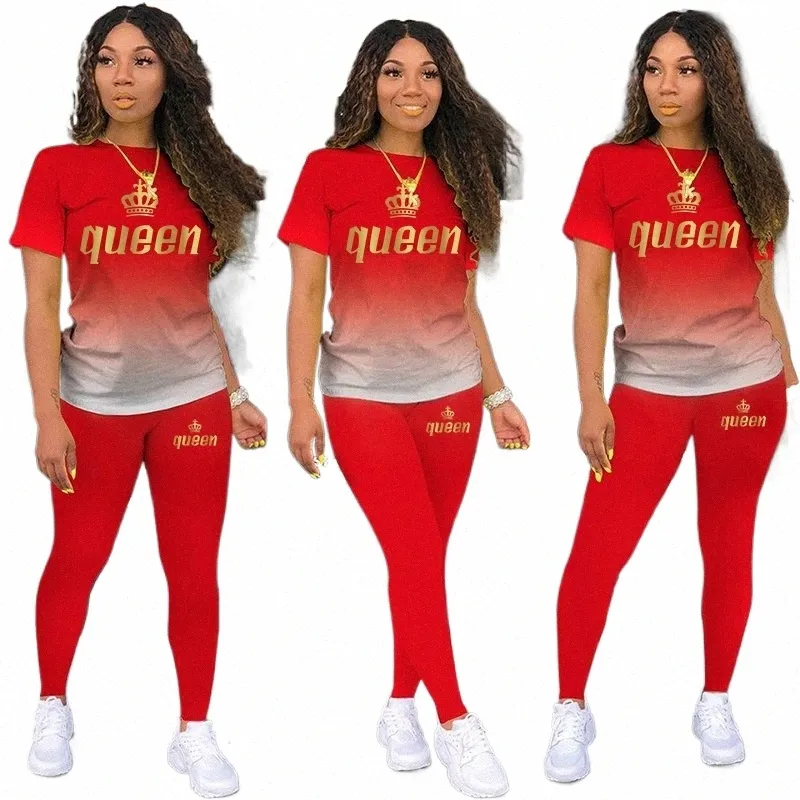 estate signore manica corta a due pezzi set donne t-shirt pantaloni tuta sportiva tute streetwear femme abbigliamento k5lV #