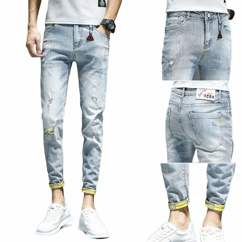 Fi Hohe Qualität Koreanische Fi Designer Slim Luxus Kleidung männer Denim Jeans Casual Solide Ripped Loch Streetwear Hosen n1qT #