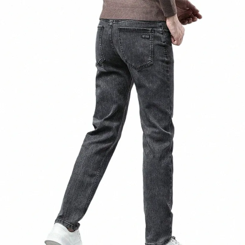 Классические расширенные эластичные серые джинсы Новый стиль Lg Four Seas Брендовые брюки Fi Denim Slim Fit Брюки Мужские r3xH #