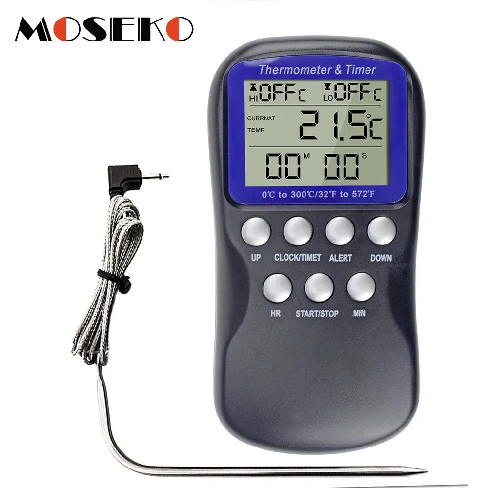 Mätare Digital ugnstermometer BBQ Food Probe Meat Kitchen Thermometer Matlagningsverktyg Temperatursensor med timer och larmfunktion