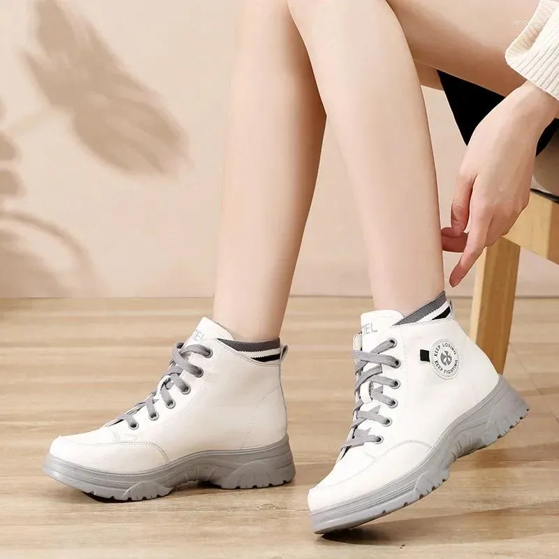 Casual Shoes 2024 Women Ankle Boots Warm PU Plush Winter Woman High-top Sneakers Ladies Lace Up Non-slip Zapatillas