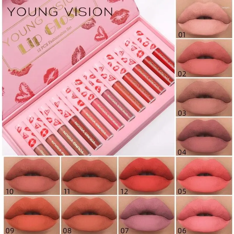 Lipgloss YOUNG VISION 12 Teile/satz Glasur Magnet Geschenkbox Set Matte Non Stick Cup Flüssiger Lippenstift