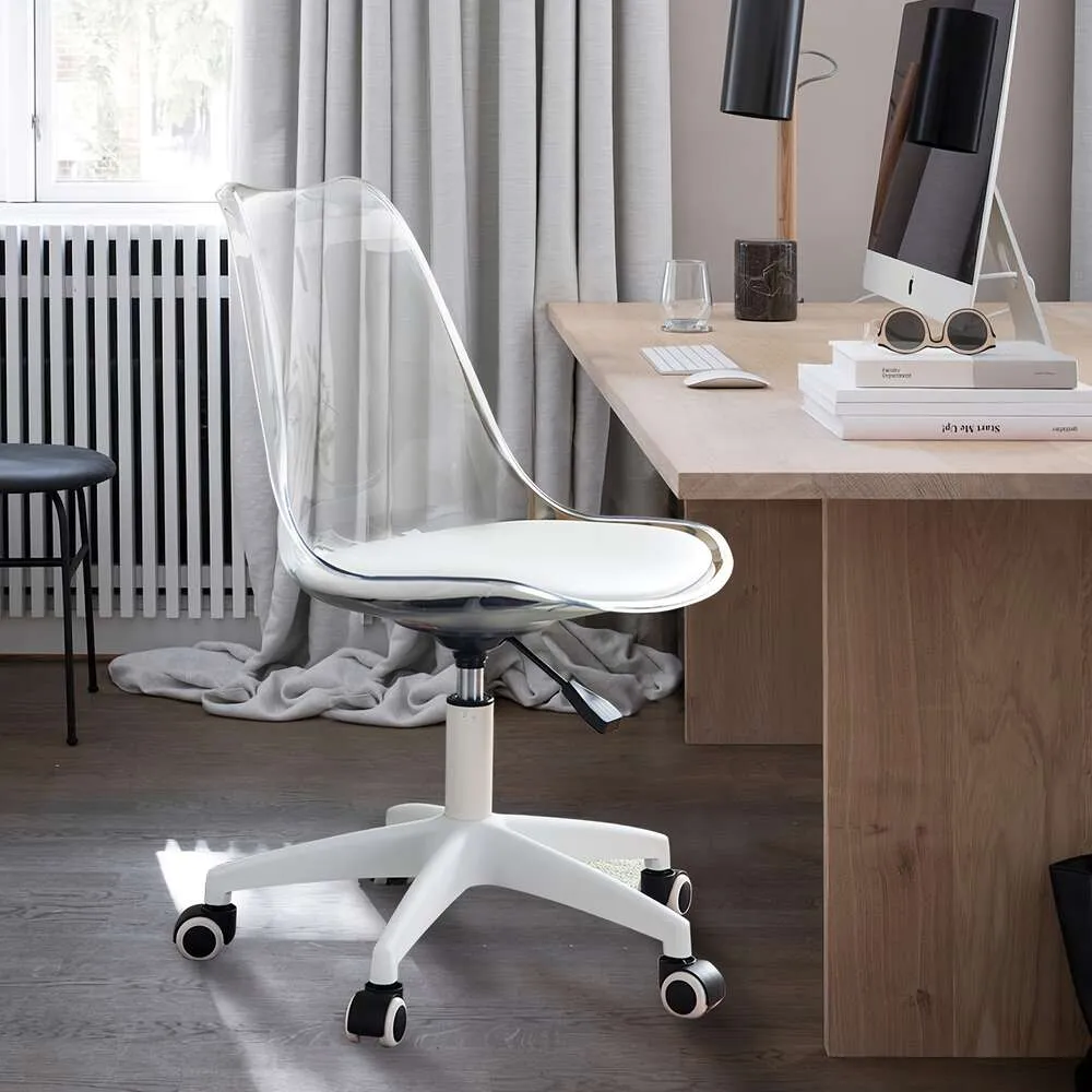 Chaise de bureau moderne à domicile, réglable à 360° en plastique technique sans accoudoir, chaise d'ordinateur rotative avec roulettes, adaptée pour le salon, le bureau, la salle à manger de l'hôtel