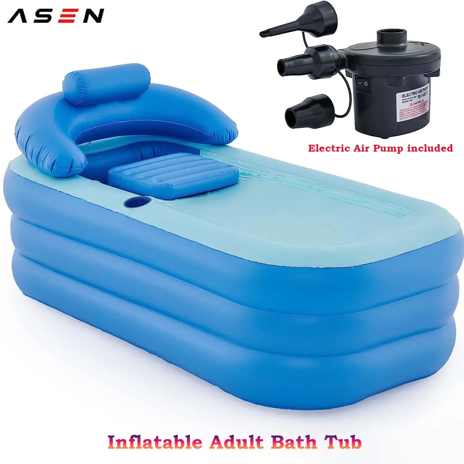 Badkar uppblåsbart vuxen badkar, fristående sprängbadkar med hopfällbar bärbar funktion för vuxen spa med elektrisk luftpump PVC