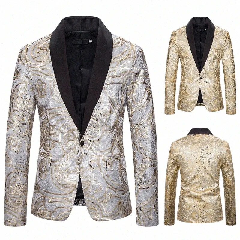 Våren 2024 Mäns sequined Performance Dr Suit Host MC Stu Color Matching Blazer L8ch#