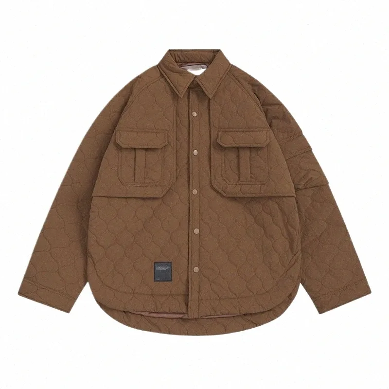 Mäns Autumn Winter Japan Korean Streetwear Fi Loose Casual Vintage Thin Cott Parkas Cargo Jacket Warm Over Coat Man 58ZX#