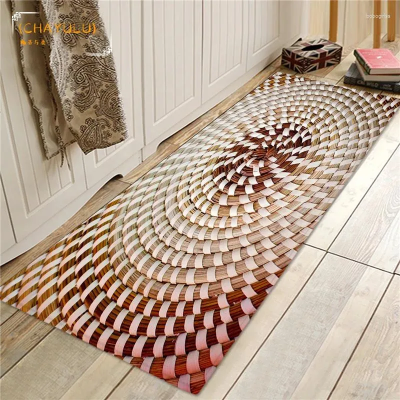 Carpets Bamboo Weaving 3D Printed Floor Mat Door Mats Indoor Entrance Non-Slip For Living Room Bath Bedroom Chair Rug
