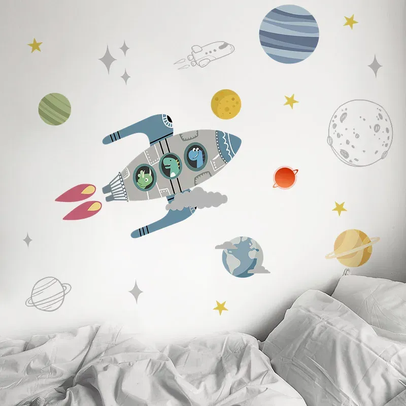 Autocollants dessin animé espace fusée mural autocollants pour enfants chambre pépinière décor mural enfants chambre décorative pvc décalcomanies murales décoration de maison