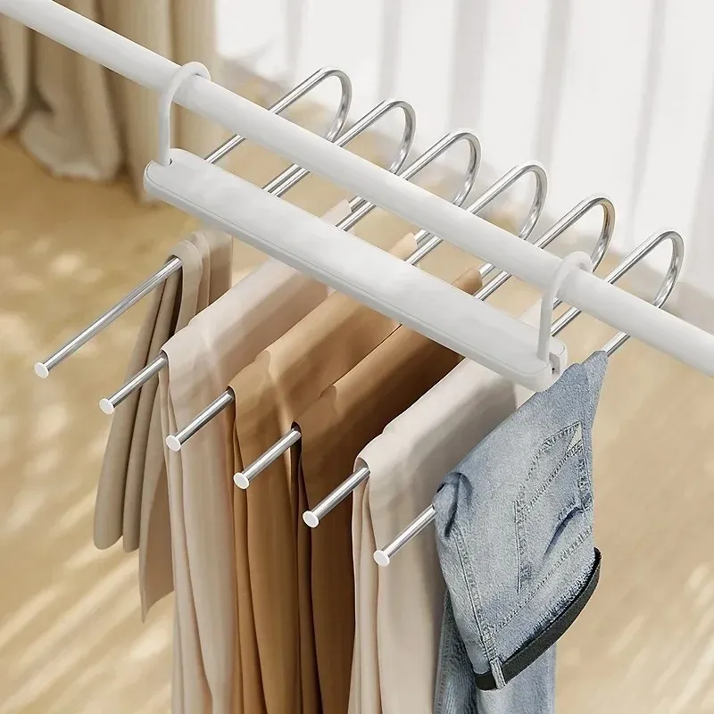Multi-funcional 6 em 1 calças cabide para roupas rack ajustável armário organizador calças rack de armazenamento calças gravata prateleira de armazenamento
