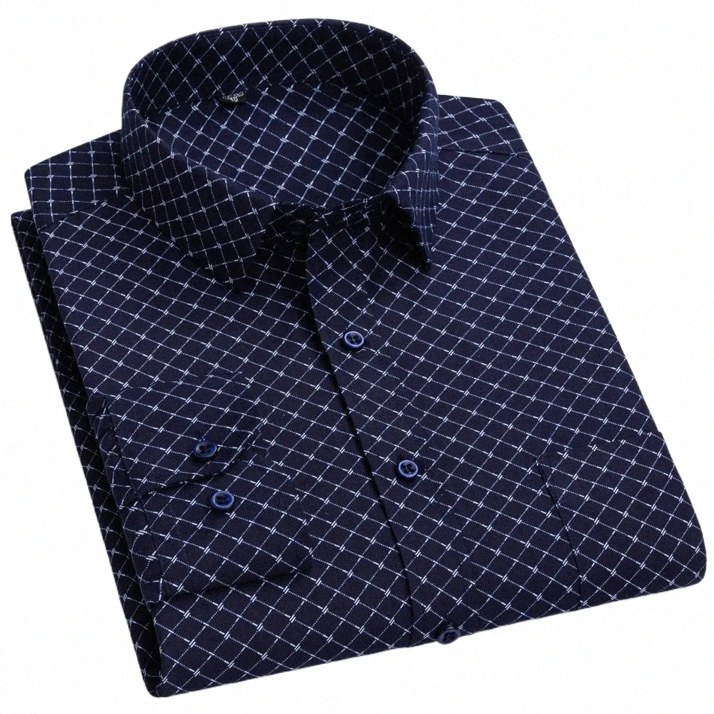 camicia da uomo 65% Cott Lg con stampa a quadri stampata, tasca singola applicata, vestibilità regolare, comoda e versatile, camicie casual sottili 86ql #