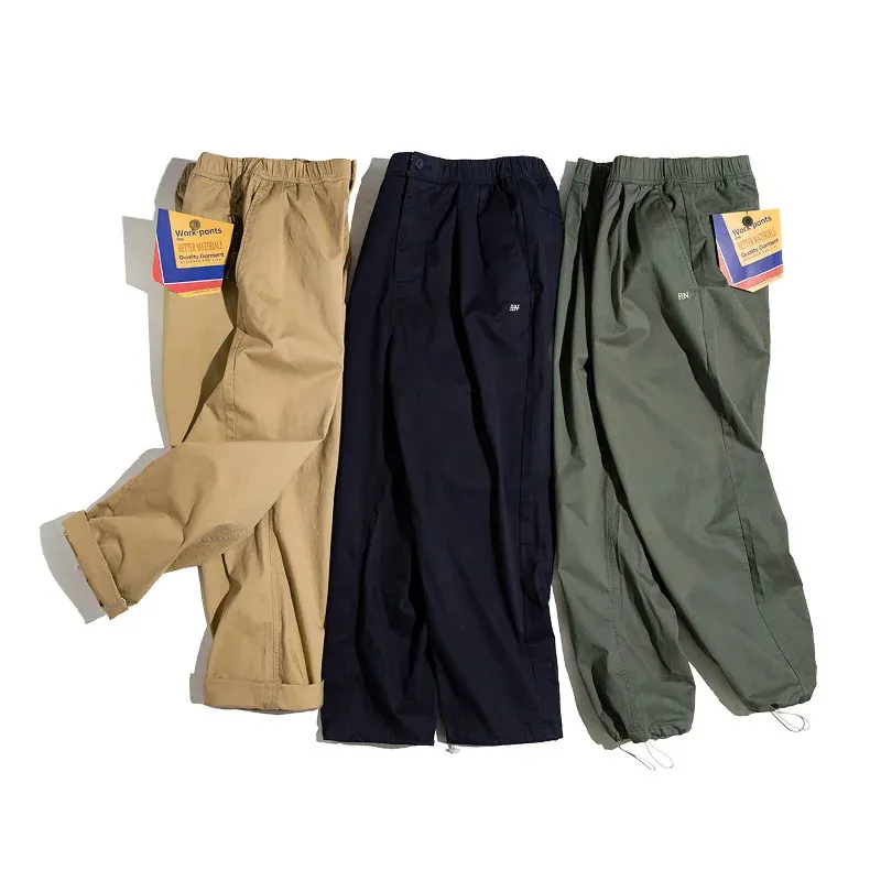 Maden Vintage Khaki łatwe spodnie dla mężczyzn zwykłe elastyczne talia proste spodnie deskorolki jogger w szelfie 240326