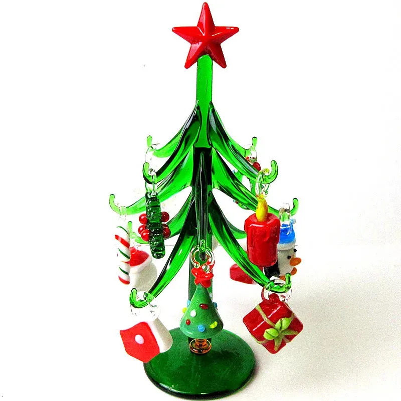 Handmade Murano Glass Crafts Christmas Tree Figurines Ornaments Home Decor Simulation With 12 Pendant Accessories 240401