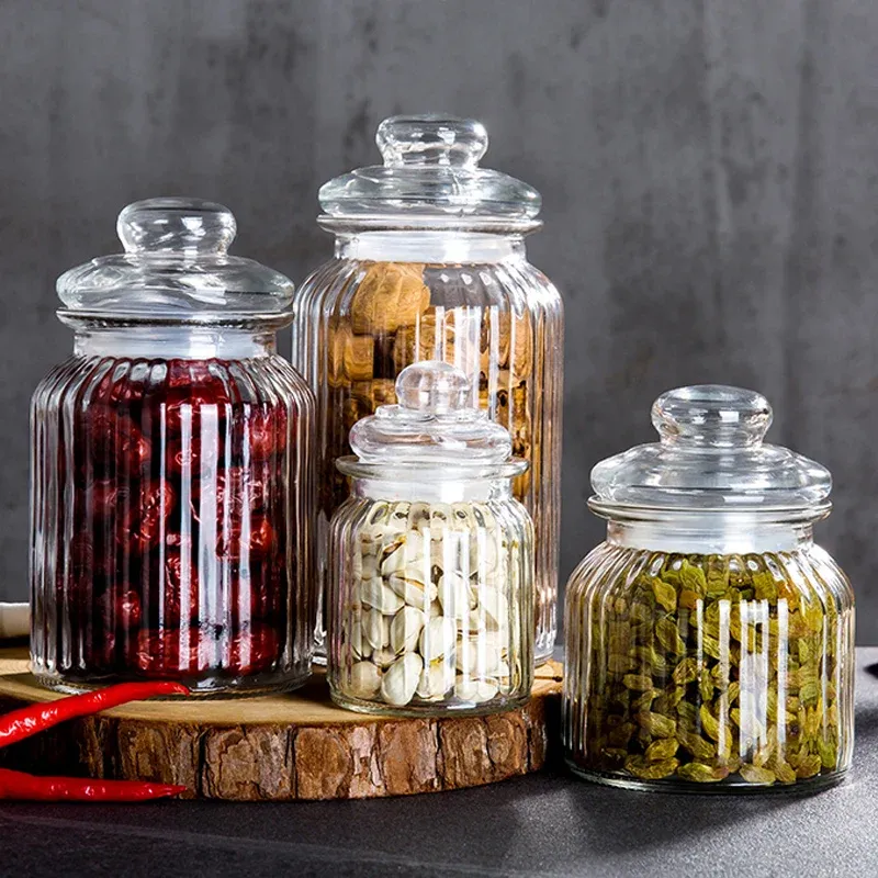 Bocaux en verre scellés avec couvercles, bocaux alimentaires, bocaux à miel, cornichons, petits pots de rangement de cuisine domestique, conteneurs en verre, décoration de la maison