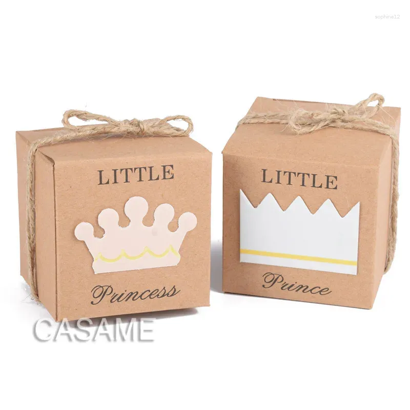 Gift Wrap Princess Baby Shower Favor Boxes Rustic Kraft Paper Box Girl 1st Birthday Decoration Bomboniere Christening