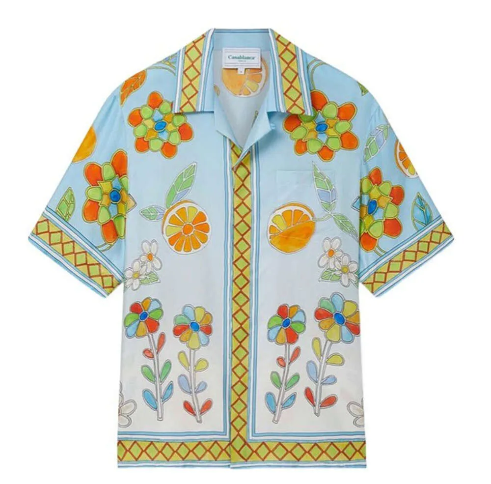 Neues Produkt Casablanca 24ss Designer-Freizeithemd aus Seide, locker, vielseitig, für Männer und Frauen, Hawaii, Strand, Sommer, kurzärmeliges Hemd, trendige Tops von Casablanca