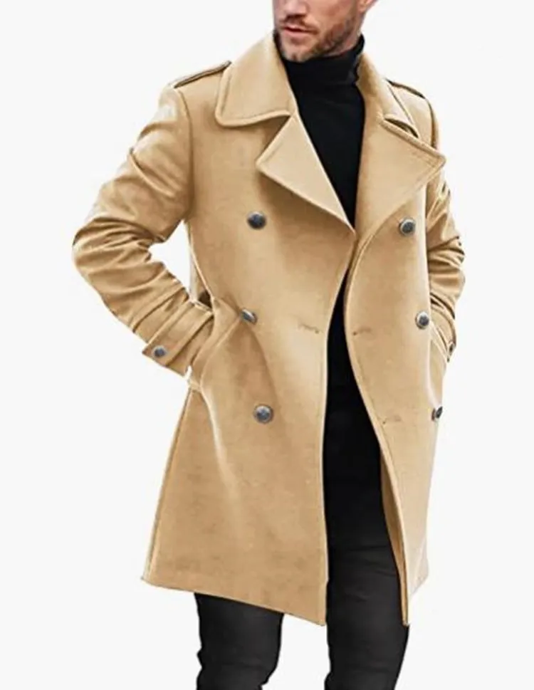 Твидовые дизайнерские мужские тренчи, двубортное шерстяное пальто, осень-зима, британский отворот с длинным рукавом, свободные тренчи, модная повседневная верхняя одежда Cargidan S-2XL