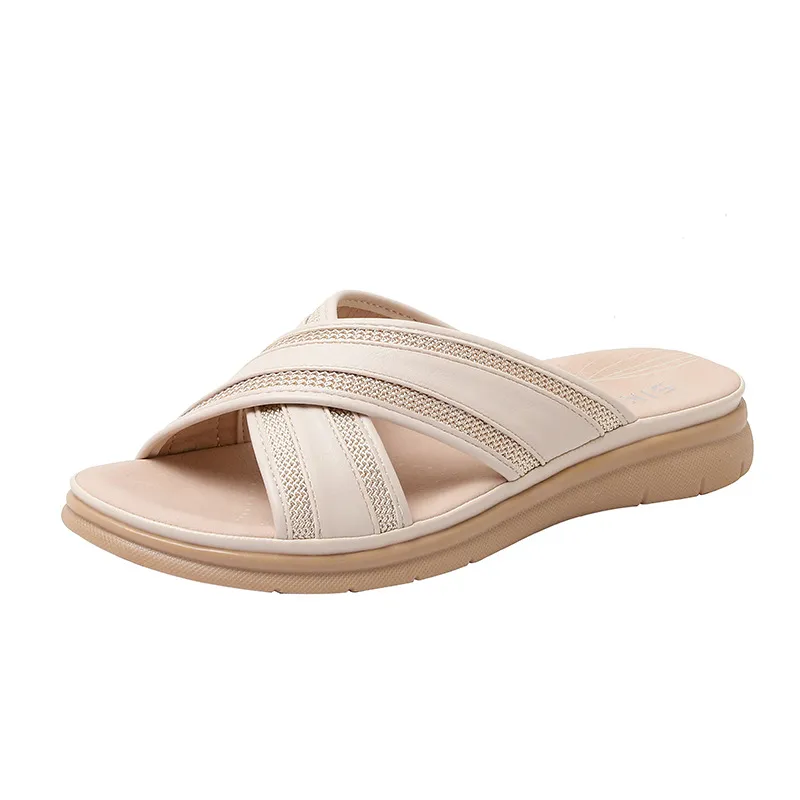 Sandals Women Slides flat Sliders fashion classic Summer Leather Comfortable Outdoor Beach Light ladies Slippers big size 35-41