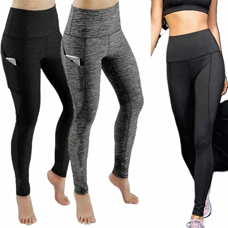 Leggings de yoga pour femmes, taille haute, élastique, contrôle du ventre, butin froncé avec pantalon de poche, collants de gymnastique, M6S8 #, 2024