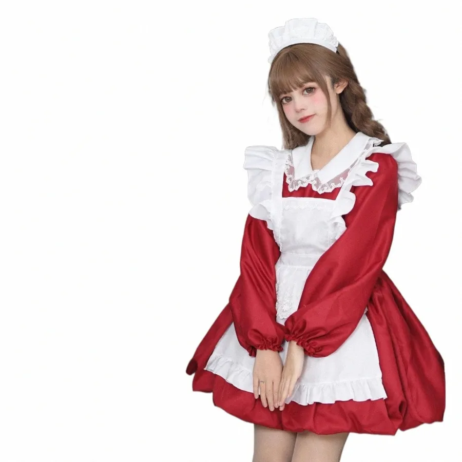 color Cosplayer Christmas Maid Dr for Women Red Lolita Suit Servant Cosplay Costume Adult Uniform Fantasia Party Clothing J78P#